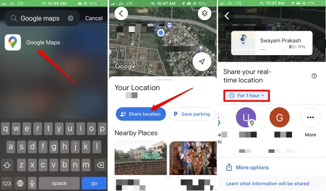 envoyer la position sur l'iPhone via Google Maps