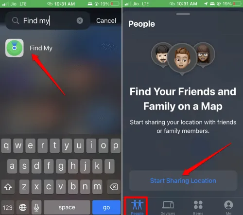 отправить местоположение на iPhone с помощью приложения Find My