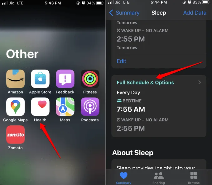 horaire de sommeil complet et options iOS