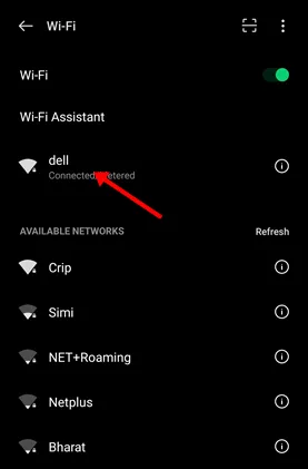 Klepněte na Wi-Fi