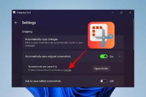 Snipping rīka saglabāšanas vietas maiņa operētājsistēmā Windows 11