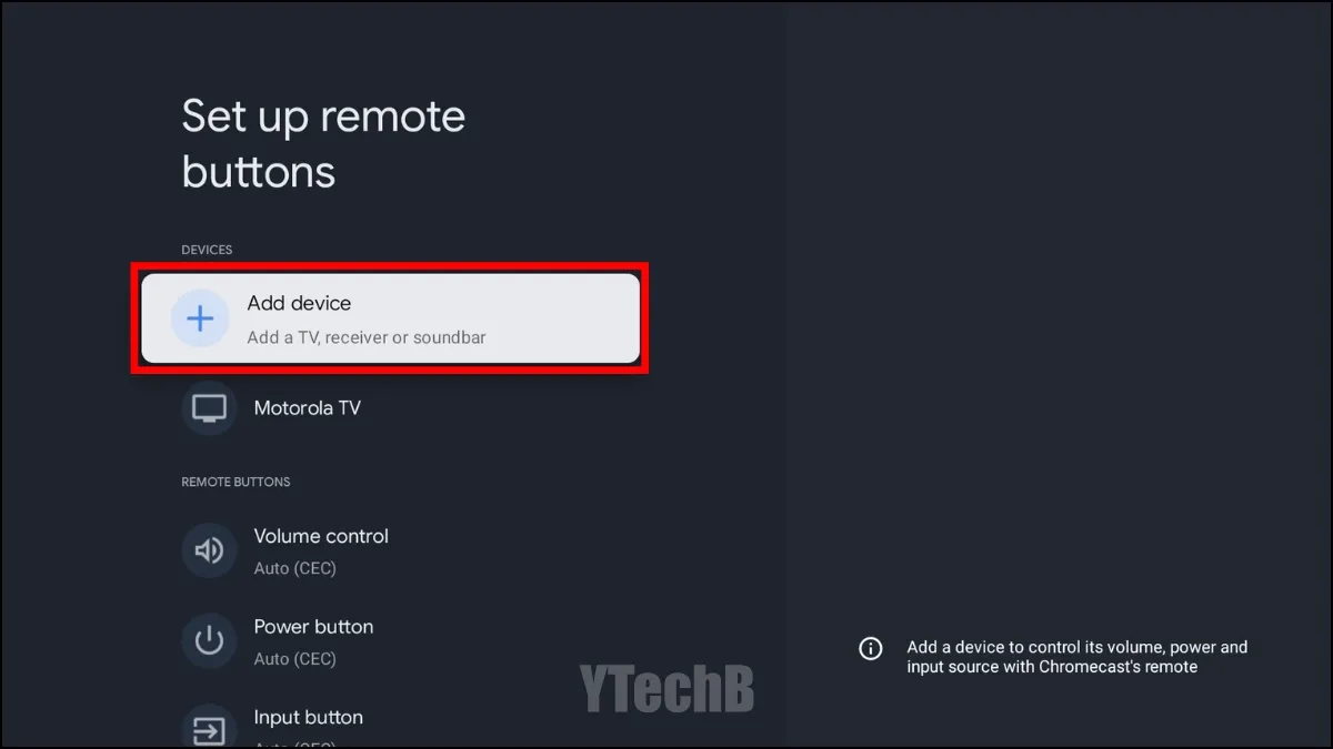 Adicionar dispositivo em Configurar botões do controle remoto