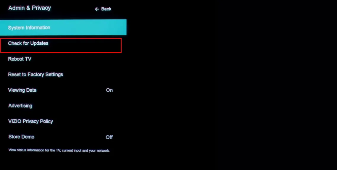 Atualizar firmware para reiniciar a Vizio TV