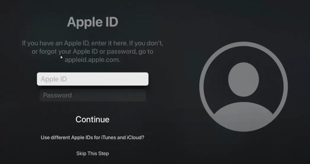 Como configurar a Apple TV sem controle remoto - Digite seu ID Apple e senha