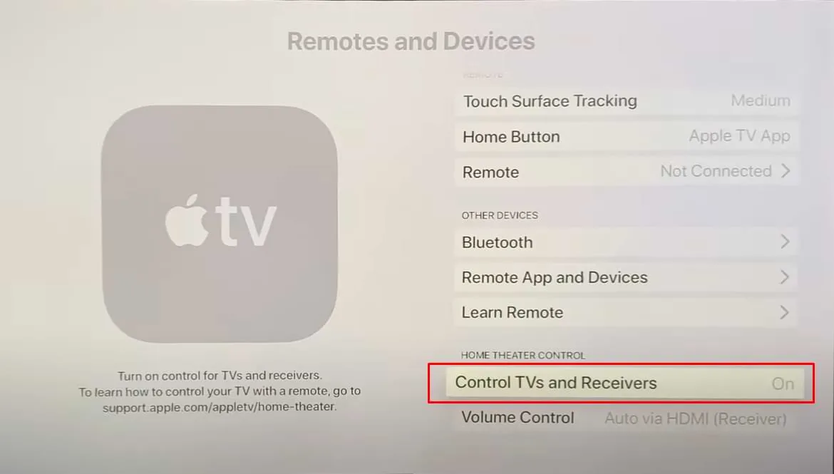 Как да включите Apple TV без дистанционно - Докоснете Control TV приемници и високоговорители