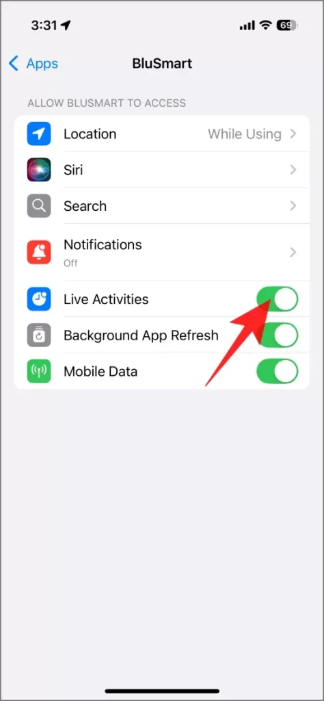 Liveaktiviteter for individuelle apper i iOS 18-innstillinger