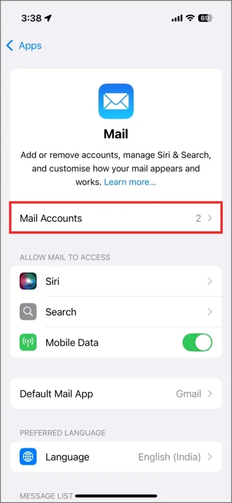 Alterando a frequência de busca de e-mail para economizar bateria no iOS 18