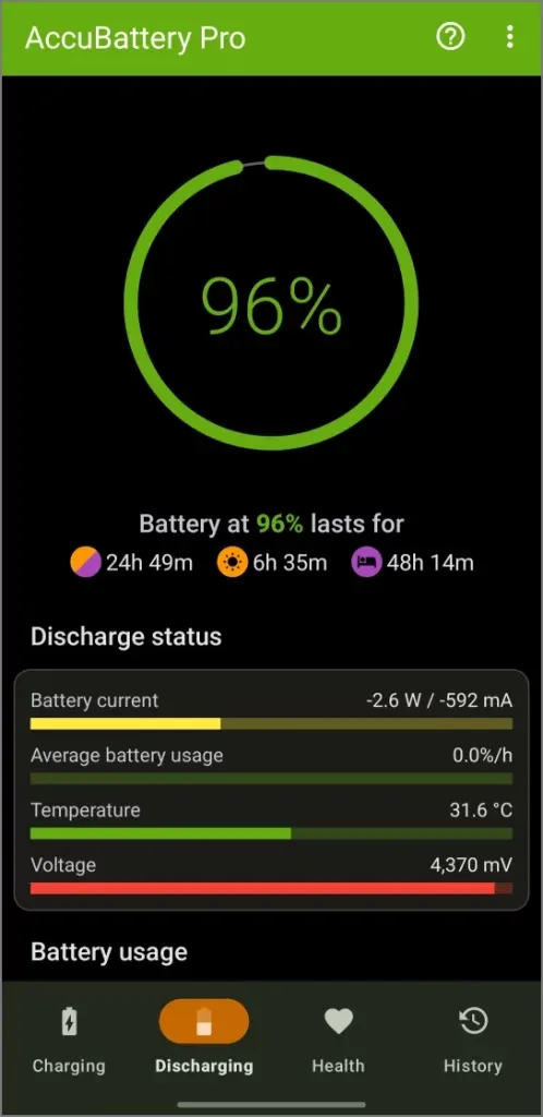 AccubatteryアプリでNothing電話バッテリーの健康状態パーセントをチェック