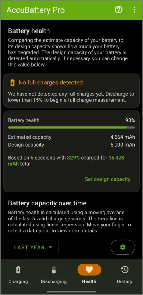 AccubatteryアプリでNothing電話バッテリーの健康状態パーセントをチェック