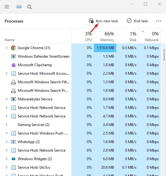 Esegui nuova attività