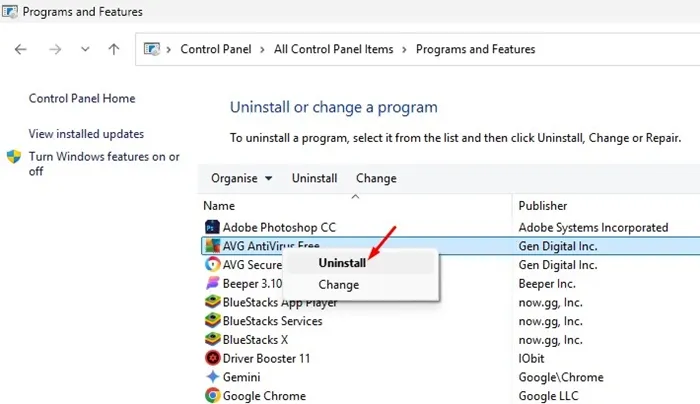Pašalinkite AVG Antivirus