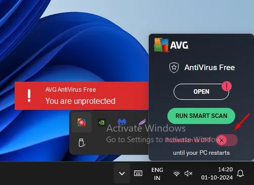 Désactiver l'antivirus AVG