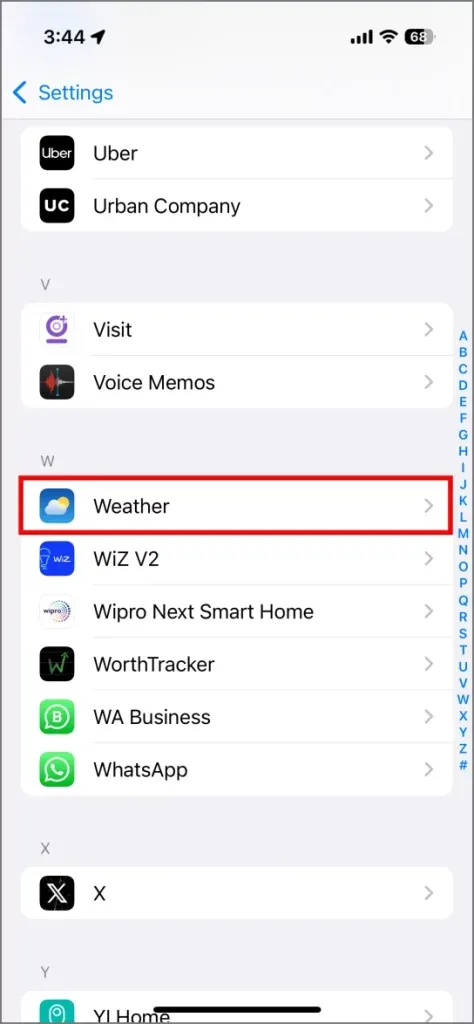 Visada išjungiama „Weather“ programos prieiga prie vietos „iOS 18“.