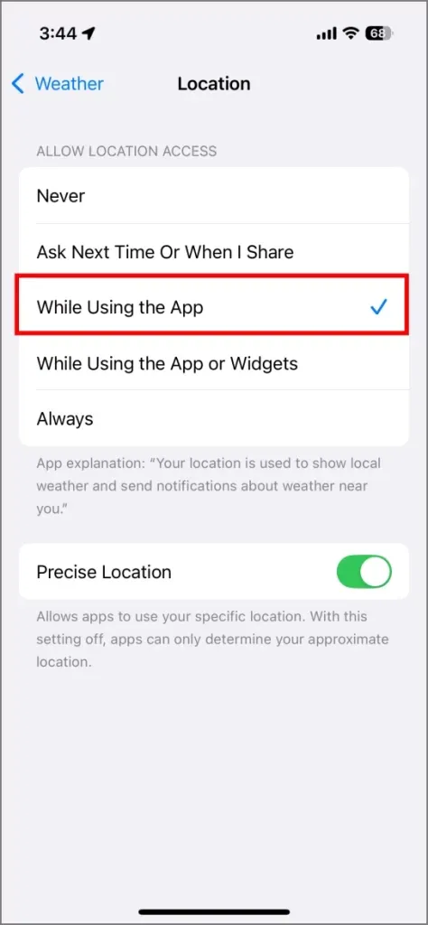 Tiek atspējota vienmēr piekļuve atrašanās vietai lietotnei Weather operētājsistēmā iOS 18