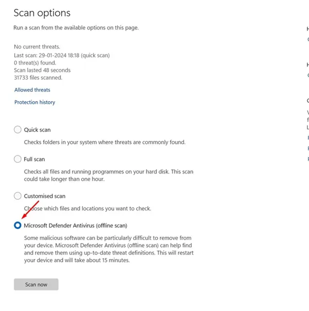 Microsoft Defender Antivirus (Offline scanning)