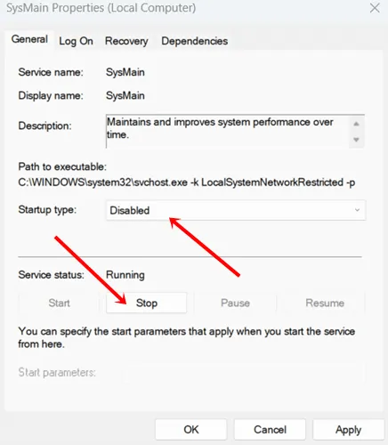 sysmain désactivé