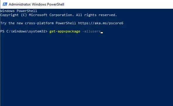 get-appxpackage –allusers