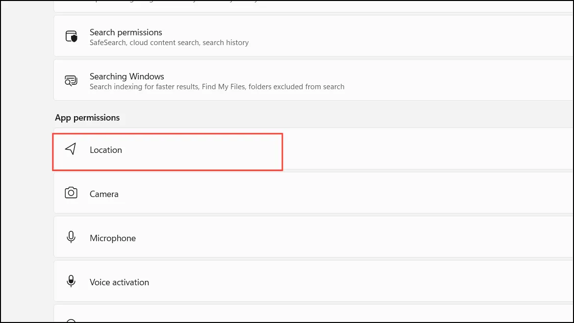 configurações de localização