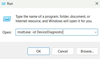 msdt.exe -id Diagnostyka urządzenia