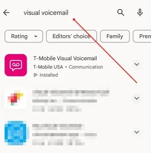 Google Play Store og søk etter Visual Voicemail