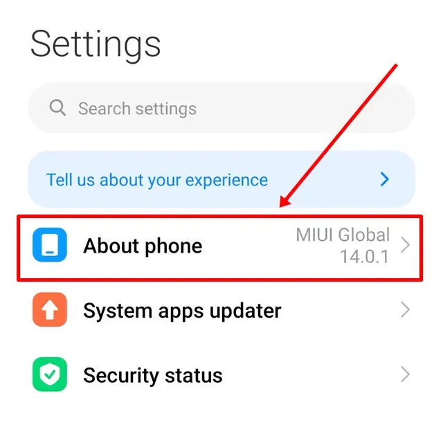 appuyez sur l'option À propos du téléphone