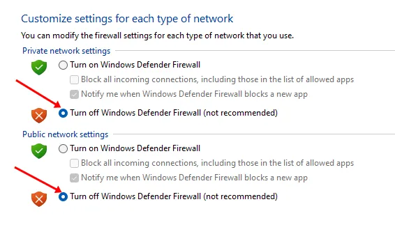 Attiva/disattiva il firewall per le reti