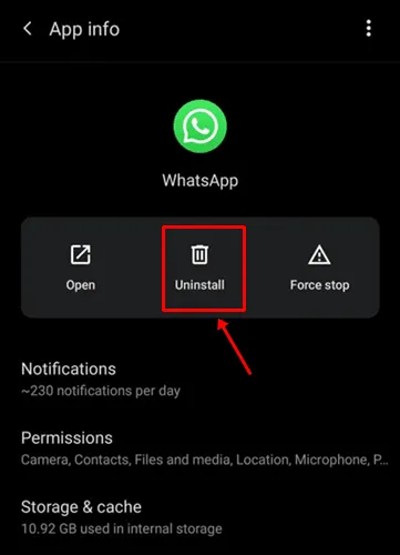 WhatsApp アンインストール