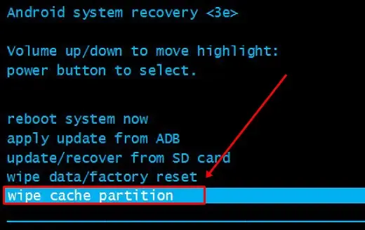 option d'effacement de la partition de cache