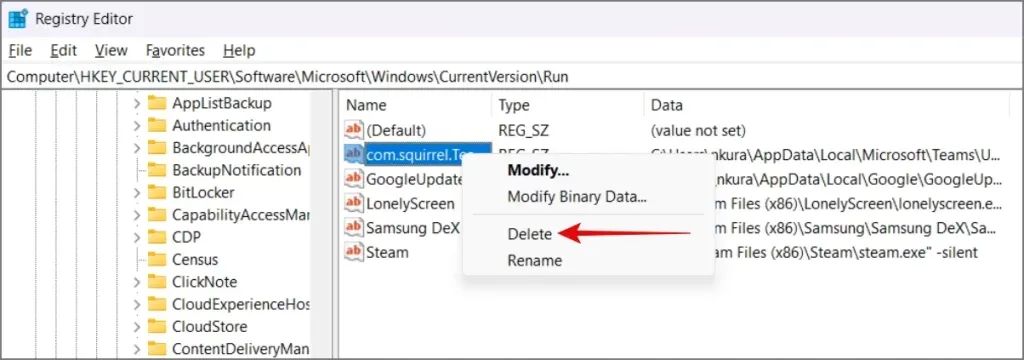 Find startprogrammet i Windows Registry Editor