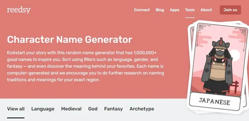 Reedsy-karakternaamgenerator