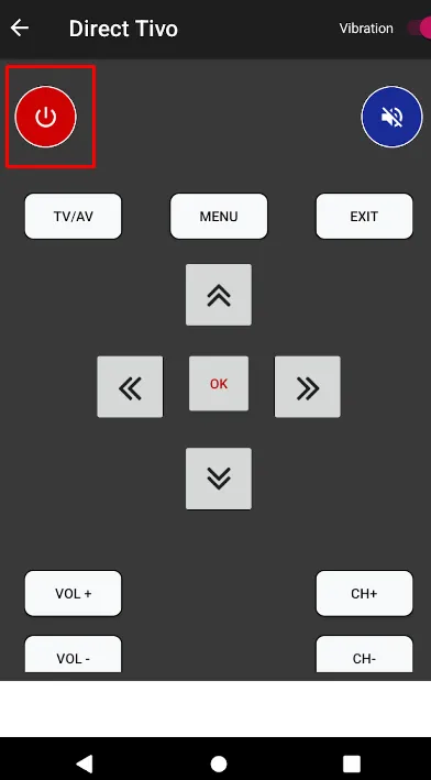 TiVoリモートアプリ - 電源ボタンを押す