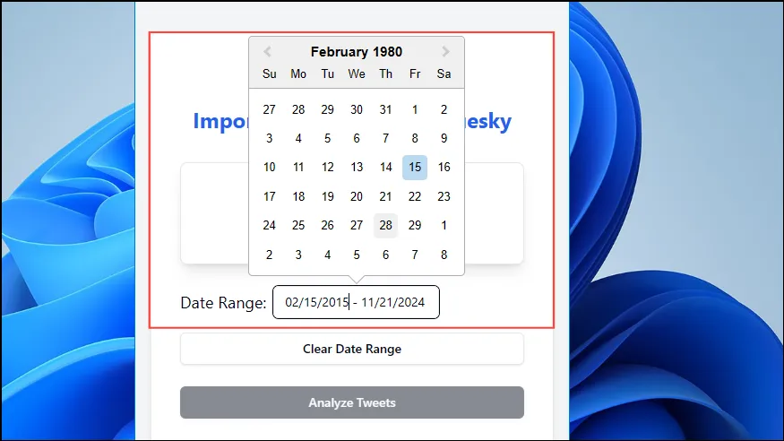 Especificar intervalo de datas