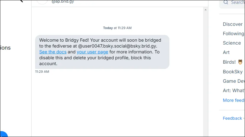 Notification de Bridgy Fed sur Bluesky
