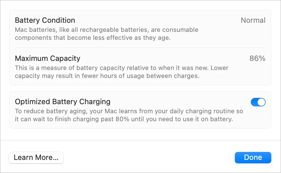 Einstellungen zur Batteriekapazität