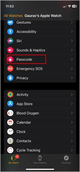 Passcode für die iPhone Watch-App