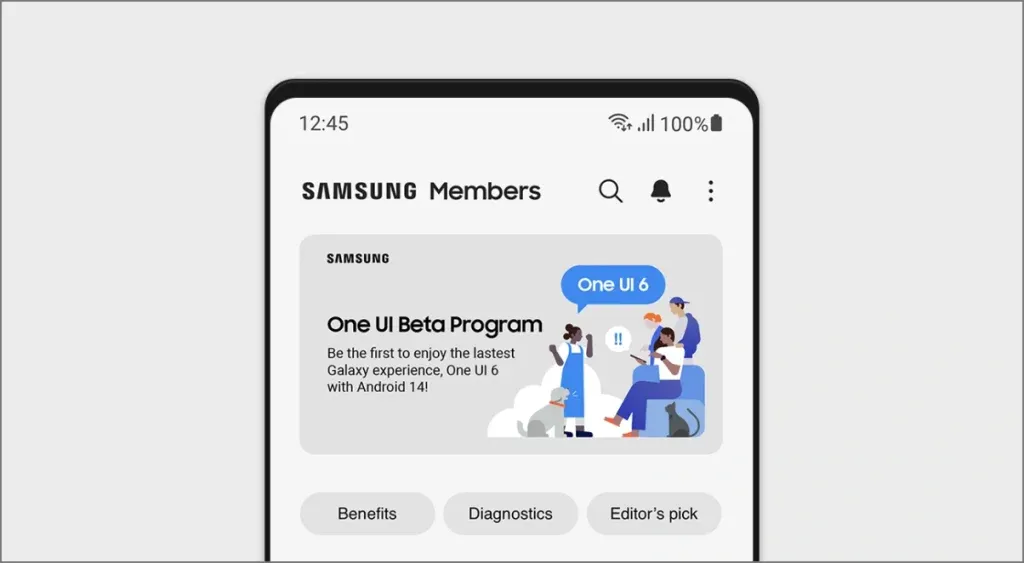 Jeden aktualizační banner UI 6 Beta v aplikaci Samsung Members