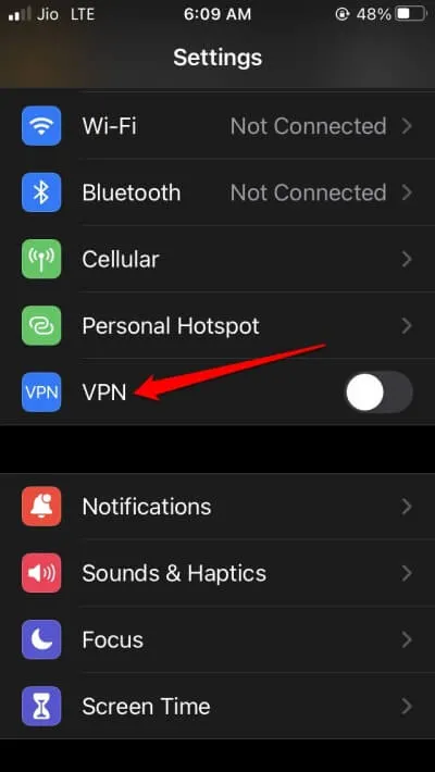 Desativar VPN no iPhone