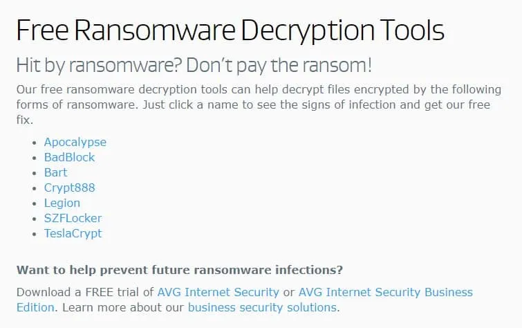 AVG Ransomware-Entschlüsselungstools