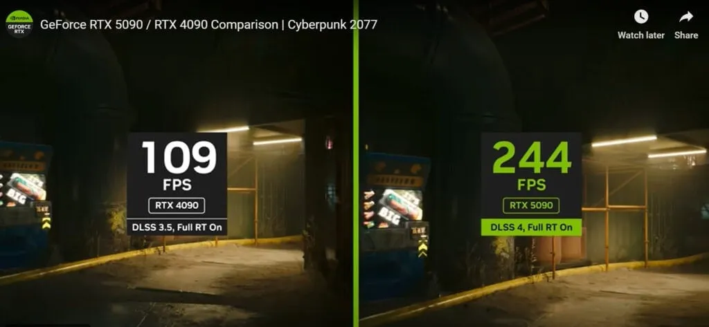 RTX 5090에서의 Cyberpunk 2077 성능