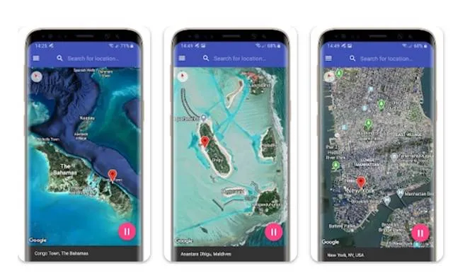 Interface van de professionele app Fake GPS Location