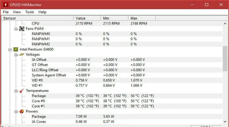 HWMonitor 인터페이스