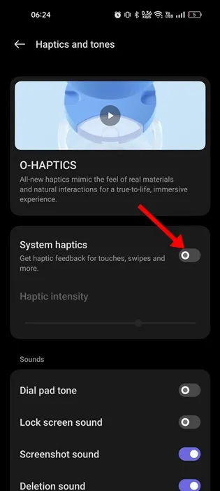 Compruebe la configuración de la respuesta háptica