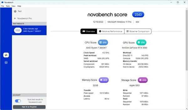 Программное обеспечение для бенчмаркинга Novabench