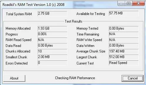 Roadkils RAM-test