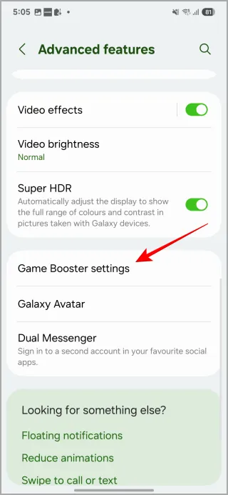 Impostazioni di Game Booster in Samsung One UI 7