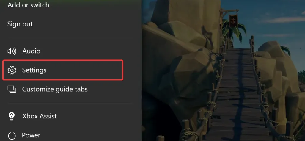 Menu de configurações