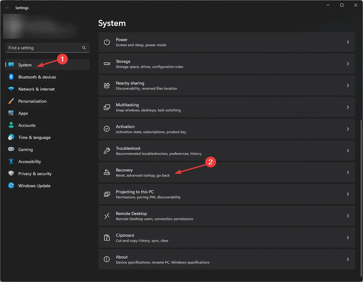 Ustawienia odzyskiwania dla ERROR_FIRMWARE_UPDATED