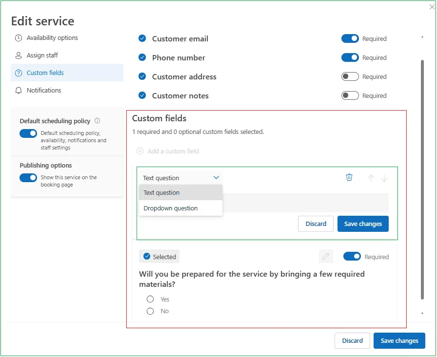 Aangepaste veldopties in Microsoft Bookings