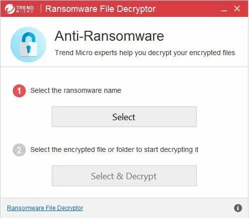 Schnittstelle zum Entschlüsseln von Trend Micro-Ransomware-Dateien