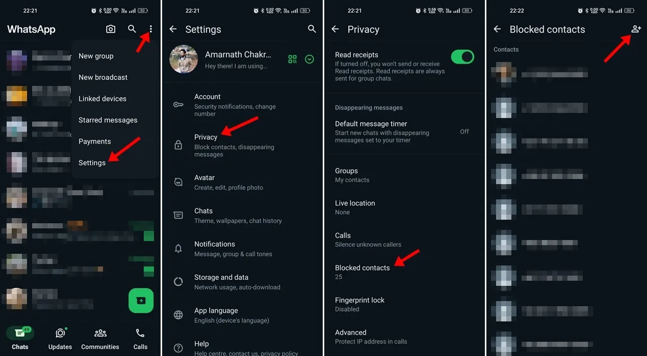 Bloquear contactos desde la configuración de WhatsApp